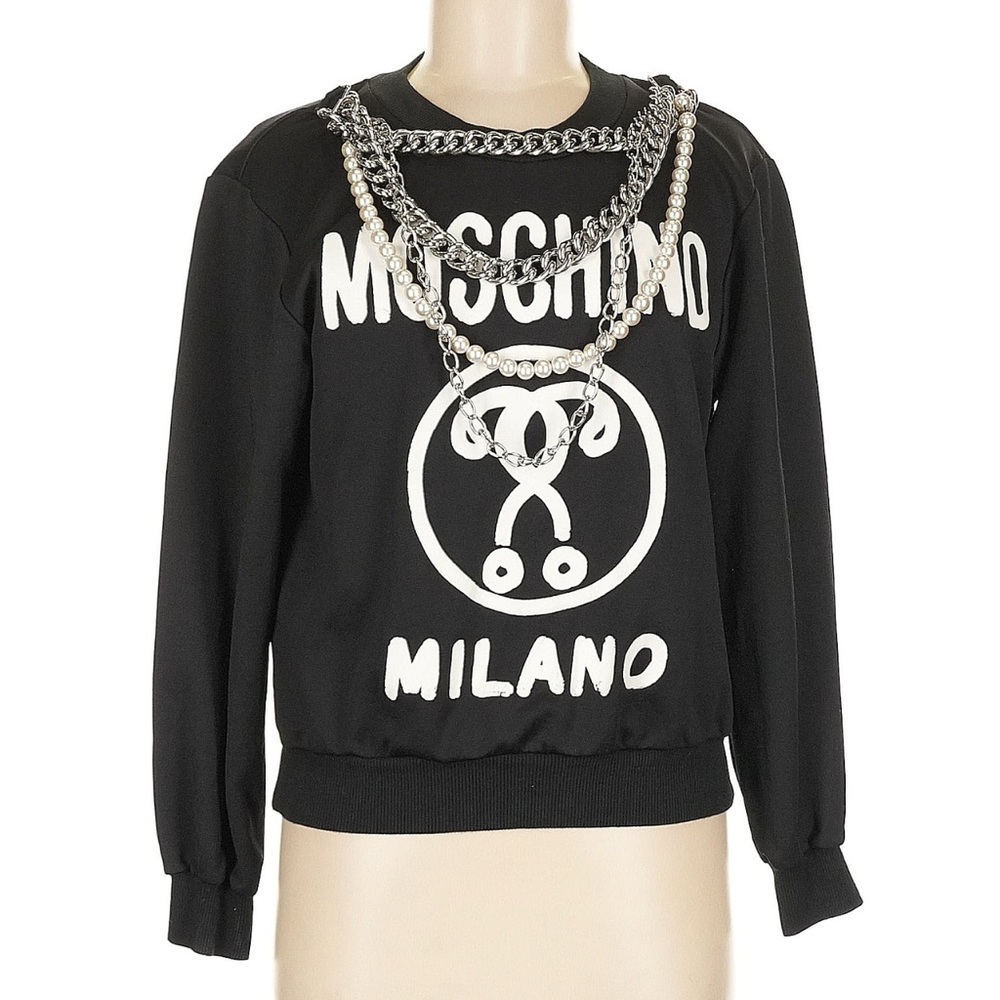 Moschino Couture Black Sweatshirt with Silver Chain Accents